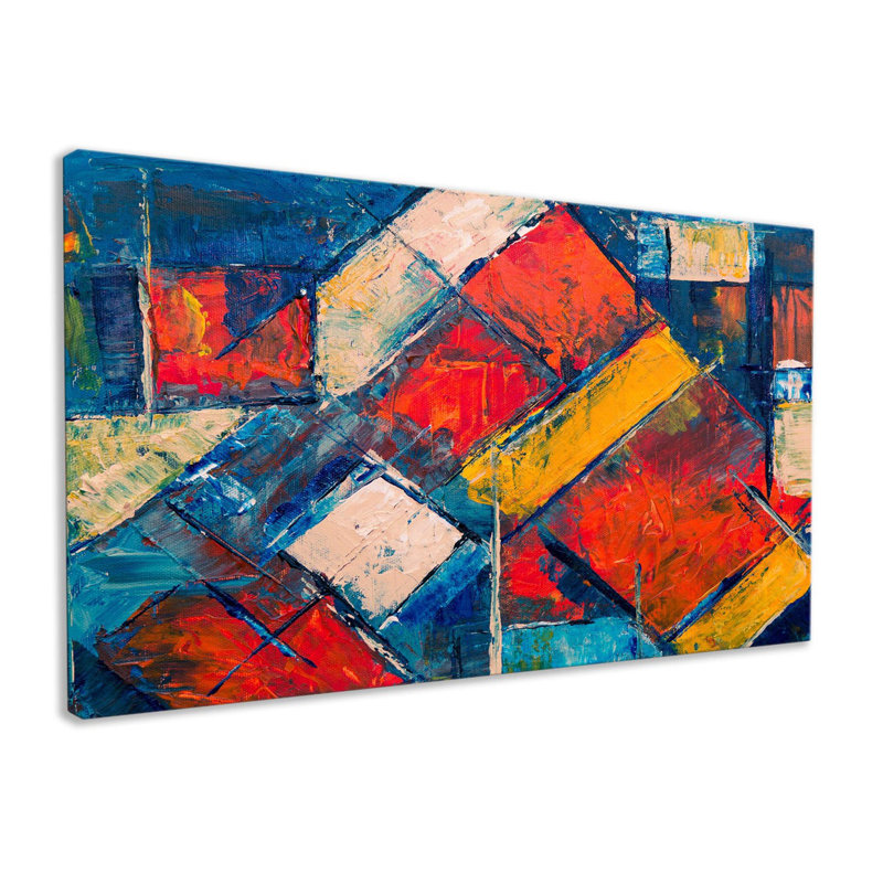 Abstract Colour Squares - Wrapped Canvas Painting, 31cm H x 51cm W