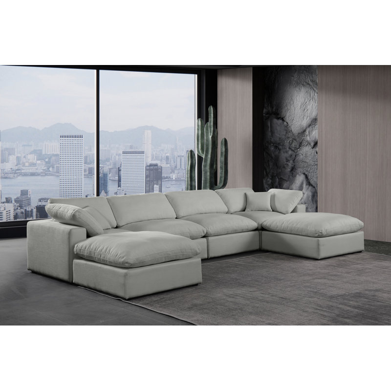 Huerres Upholstered U-Shaped Sectional Reversible, Grey Linen Textured Fabric