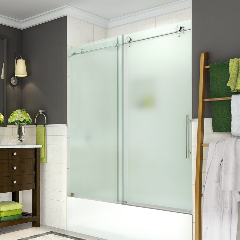 Porte de baignoire coulissante simple sans cadre l 29,5 "x H 60" Coraline, Acier inoxydable