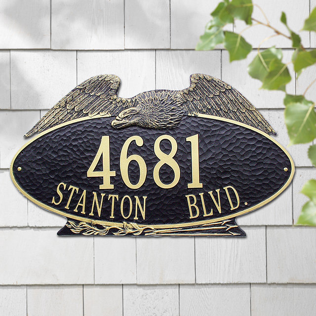 Eagle 2-Line Wall Address Plaque, Green and Gold, Yes