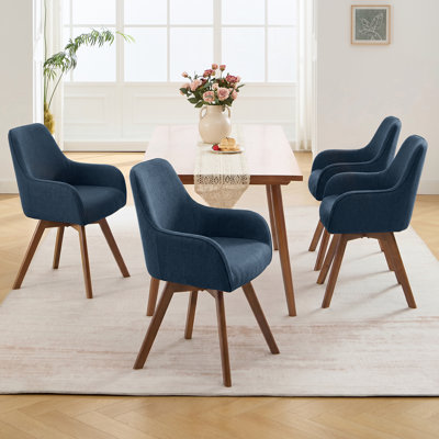 Siège rembourré en éponge de 4,3 po d'épaisseur, chaise de salle à manger pivotante de style Mid-Century moderne, fauteuil rembourré pivotant à 360 ° avec similicuir, pieds en bois de hêtre, dossier et accoudoirs ergonomiques, fauteuil d'appoint confortable