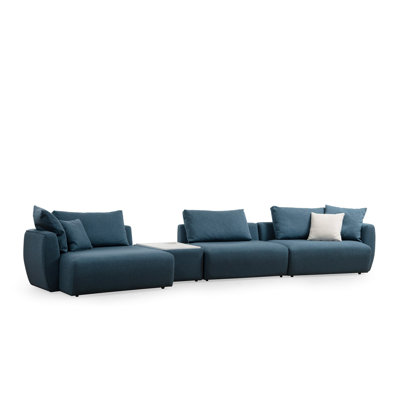 Canapé d'angle élégant Jernigan, tissu bleu, 167,0 x 50,0 x 25,6 pouces | Structure en bois de hêtre durable et en panneau de particules, 100% polyester, 28 po Mousse souple pour le dos | Coussin de siège fixe, coussin de dossier portable, tissu nett