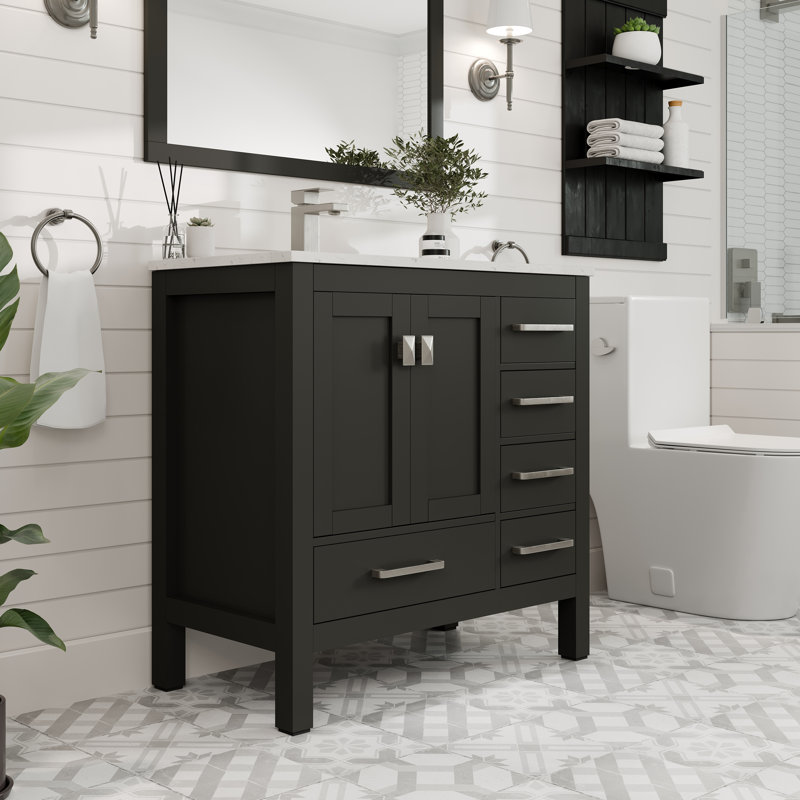 Eviva London 38"W x 18"D Bathroom Vanity with Undermount Porcelain Sink, Quartz - White Carrara, Espresso
