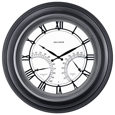 24” Illuminated Led Large Pewter Outdoor Clock With Thermometer And Hygrometer Combo