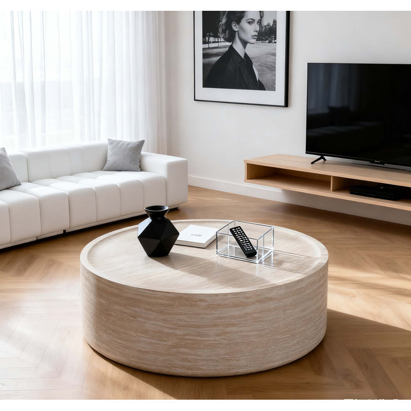 Table basse ronde 31,5 po à motif Mars, décor moderne et élégant pour le salon, aucun assemblage requis