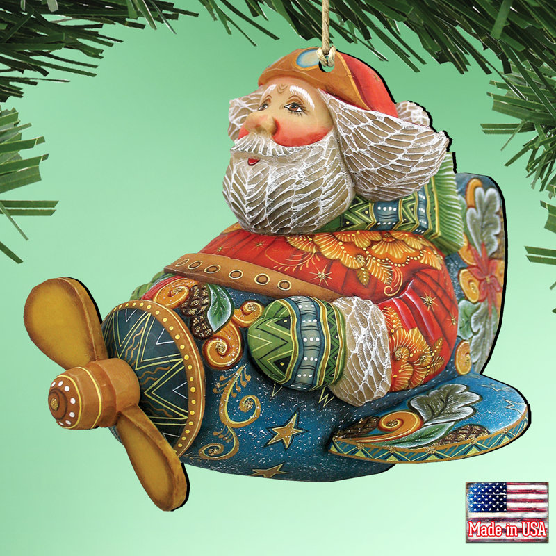 Ornement en bois en forme de père noël décoratif aviator