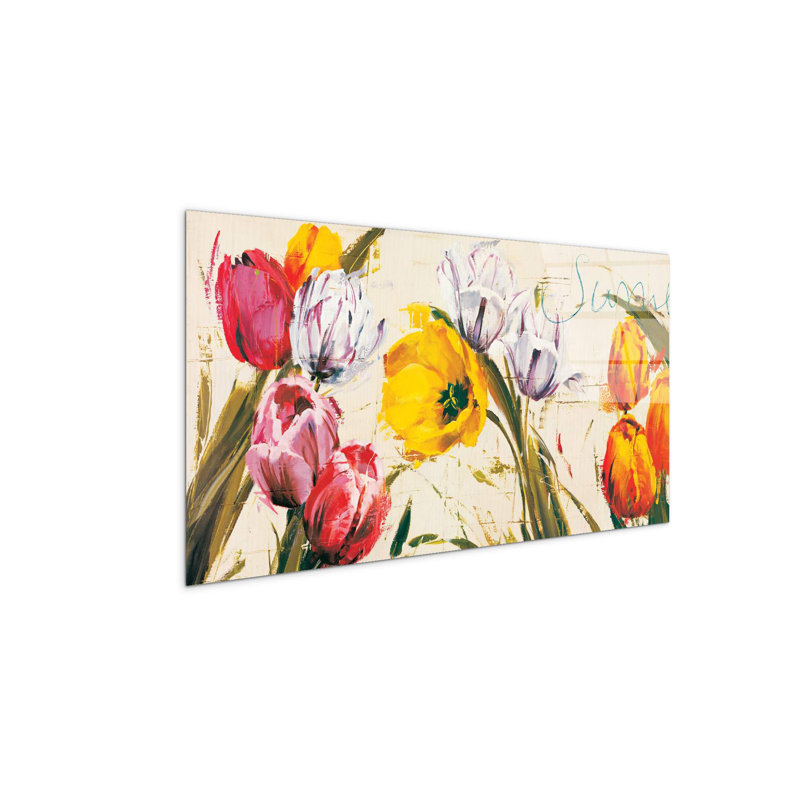 Tulips Brush by Art Studio 50cm H x 100cm W High Quality Print on Frameless Panel, Lightweight, Ready to Hang, CrystalArt
