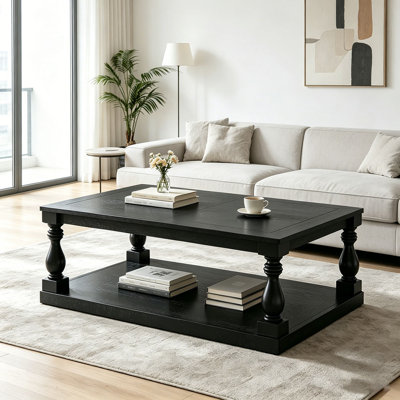 Table basse rétro avec pieds de colonne en vase artistique et placage de pin luxueux pour un charme intemporel, convient au salon, à la salle d'étude