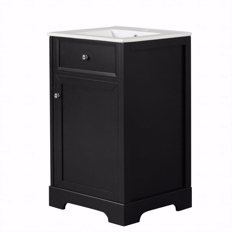 Meuble-lavabo de 20 po avec lavabo, armoire de salle de bain avec porte à fermeture douce, support de rangement et tablette réglable