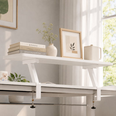 Étagère de bureau 23,6 po avec pince en bois sans rallonge de bureau flottante pour livres, bureau personnel et dortoir (blanc)