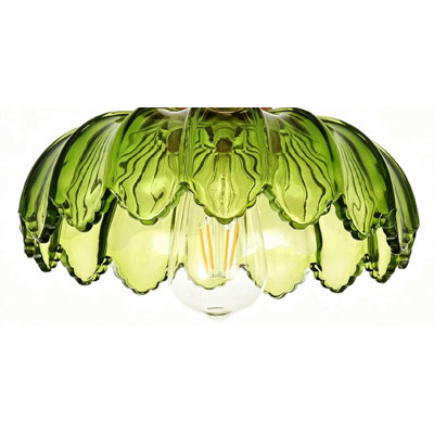 Abat-jour en verre floral vert