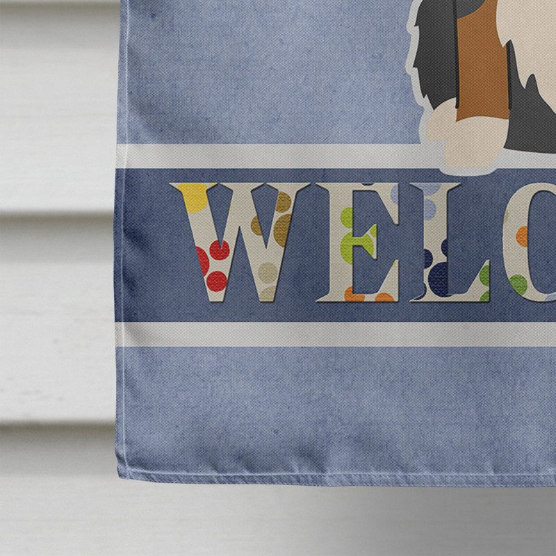 Polyester 2 côtés 40 x 28 po welcome drapeau maison, Bouvier bernois assis