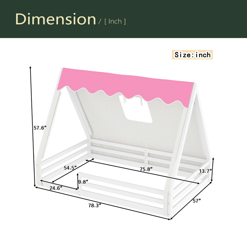 Lit de maison avec tente et lit de camp, Lit double, Rose