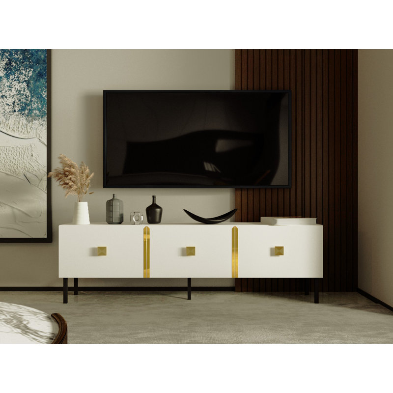 TV Stand, White/Gold
