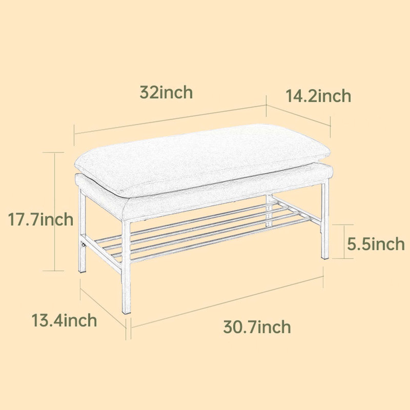 Banc de rangement à couvercle rabattable rembourré Avera, Ivory