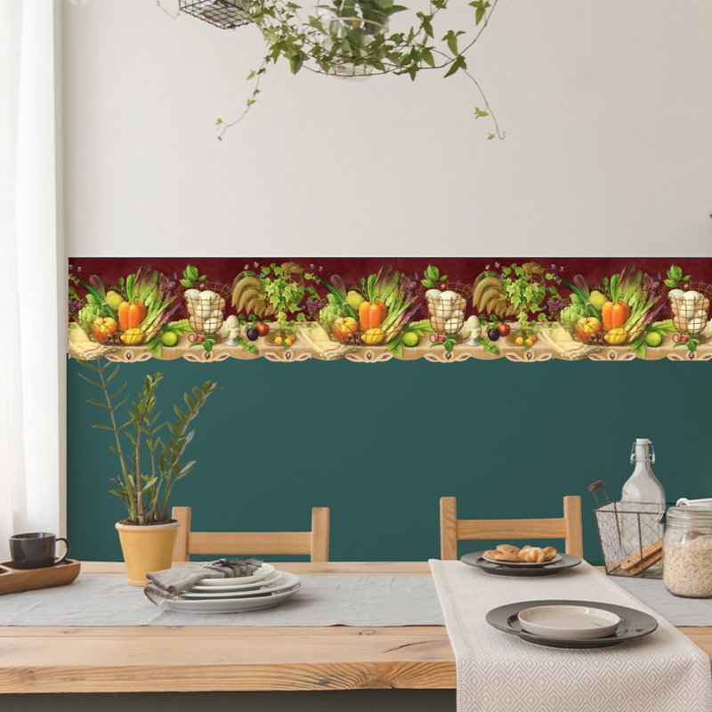 Bordure de papier peint de cuisine Glora Country Farm Fresh Coq Farmhouse L 15 pi x l 9 po