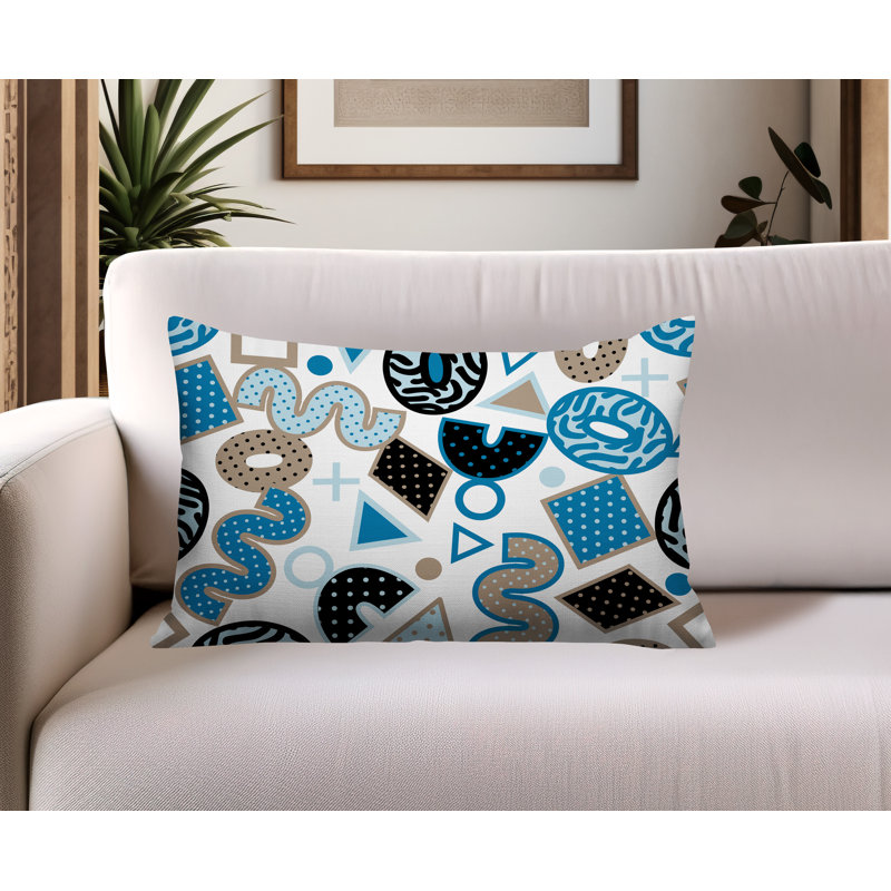 Coussin lombaire intérieur / extérieur Trixel, Rectangle H 14 po x l 20 po, Turquoise