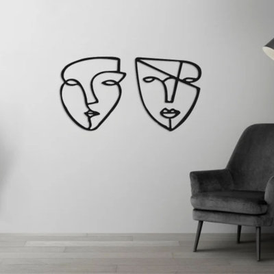  Pablo Picasso visages, art mural en métal - ensemble de 2 sculptures abstraites, noir - 49 x 55 cm (19,29 po x 21,65 po)