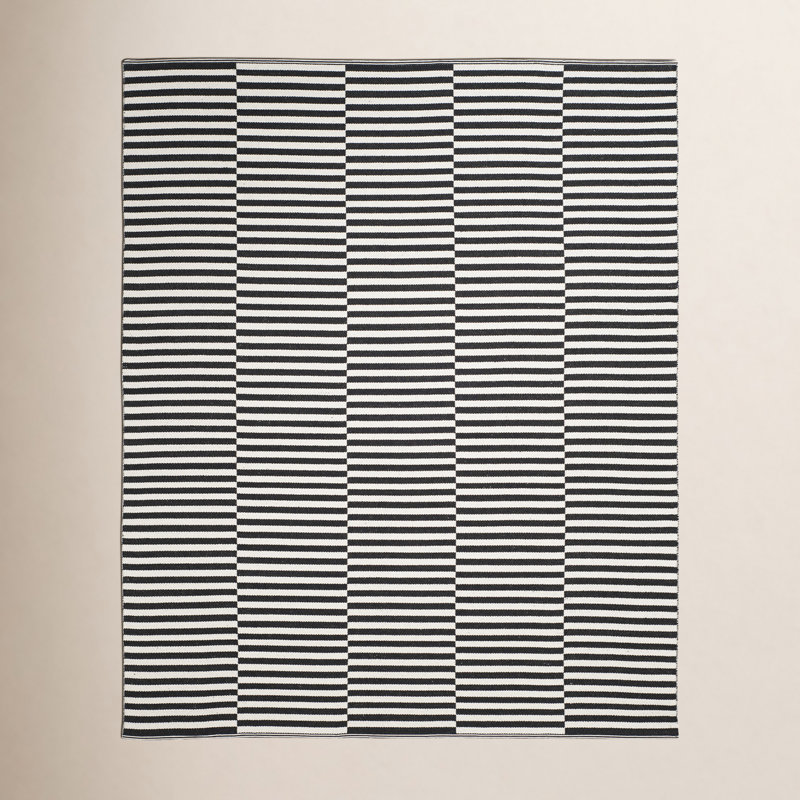 Ilona Striped Handmade Flatweave Cotton Ivory/Black Area Rug, Rectangle 10' x 14'