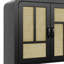 Buffet en rotin avec rangement, grande armoire de rangement Boho de 59 po avec 4 portes et tablettes réglables, console en bois noir pour la cuisine, le vestibule, la salle à manger et le salon