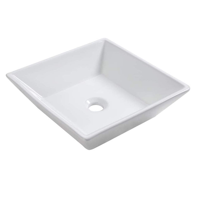 16" x 16" Square Bathroom Sink White Ceramic Bathroom Vessel Sink Above Counter Ceramic Vessel Sink