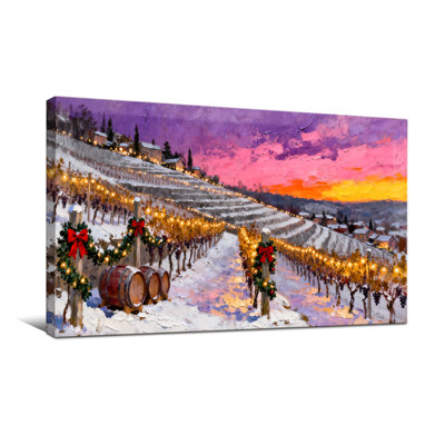 Christmas Snowy Vineyard Christmas Lights Sunset Landscape