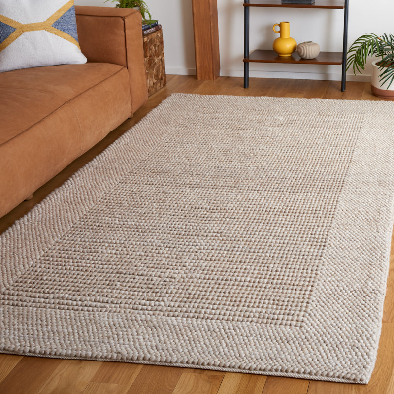 Tapis beige en laine tissé à la main Bibbee, Rectangle 5 pi x 8 pi