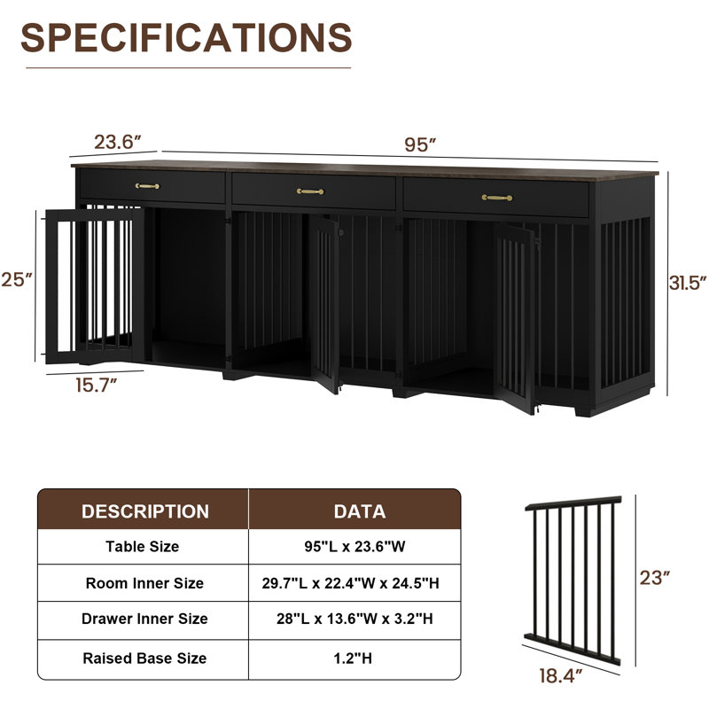Donela Wood Furniture Style Crate with 3 Doors, Black