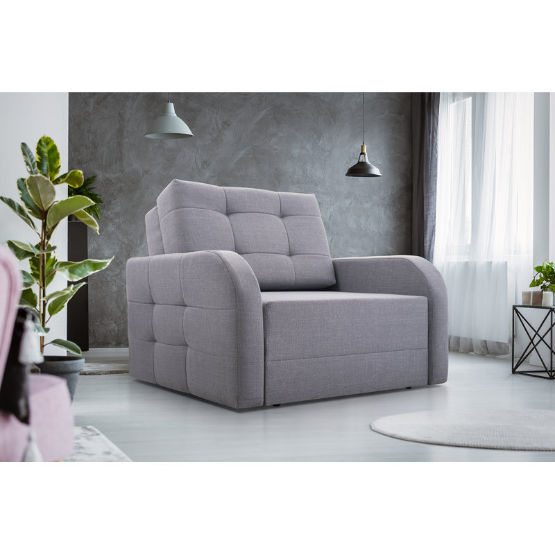 Hoggard Upholstered Accent Chair with Footstool, Light Grey