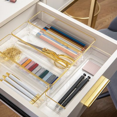 Organisateurs de bureau de bureau empilables en plastique avec bordure métallique Thomas Martha Stewart, 12 po x 3 po