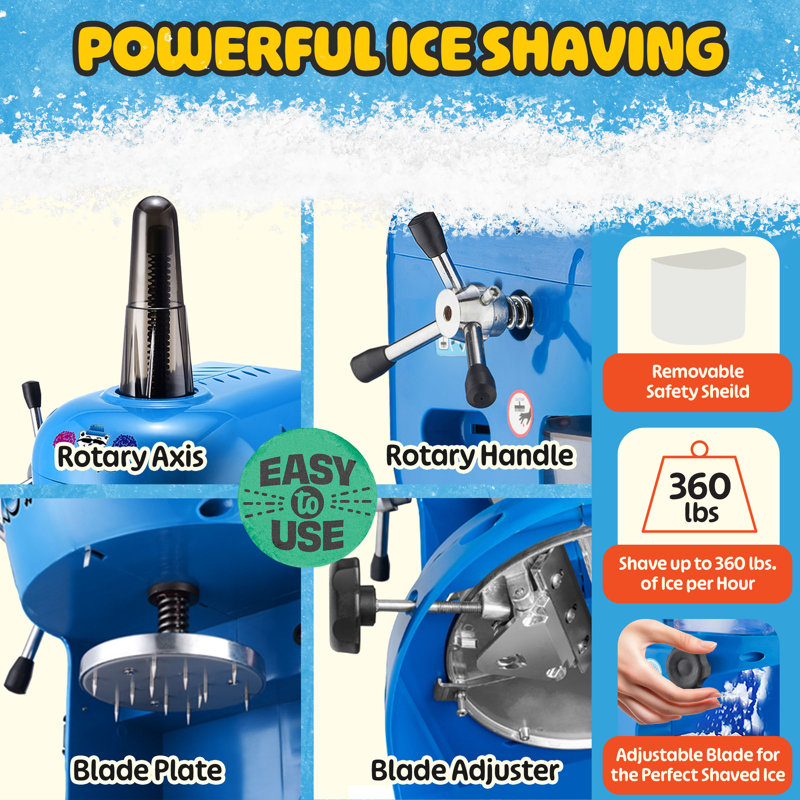 Great Northern Popcorn Snow Cone Machine - Electric Block Ice Shaver and Snow Cone Maker with Adjustable Blades for Parties, Events, and More
