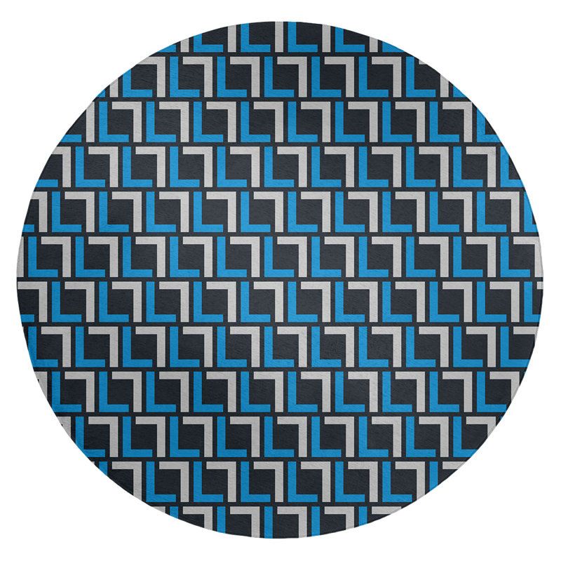 Tapis rond à motif géométrique bleu / noir