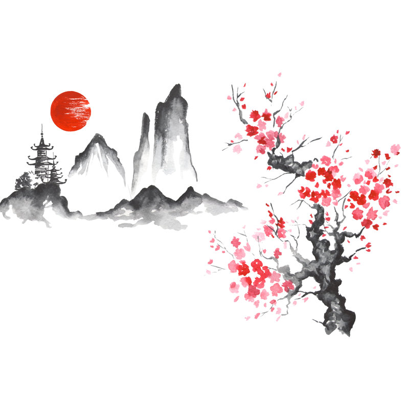 Oree Sumi-E Art Sakura par Helen_Field, H 20 po x l 30 po