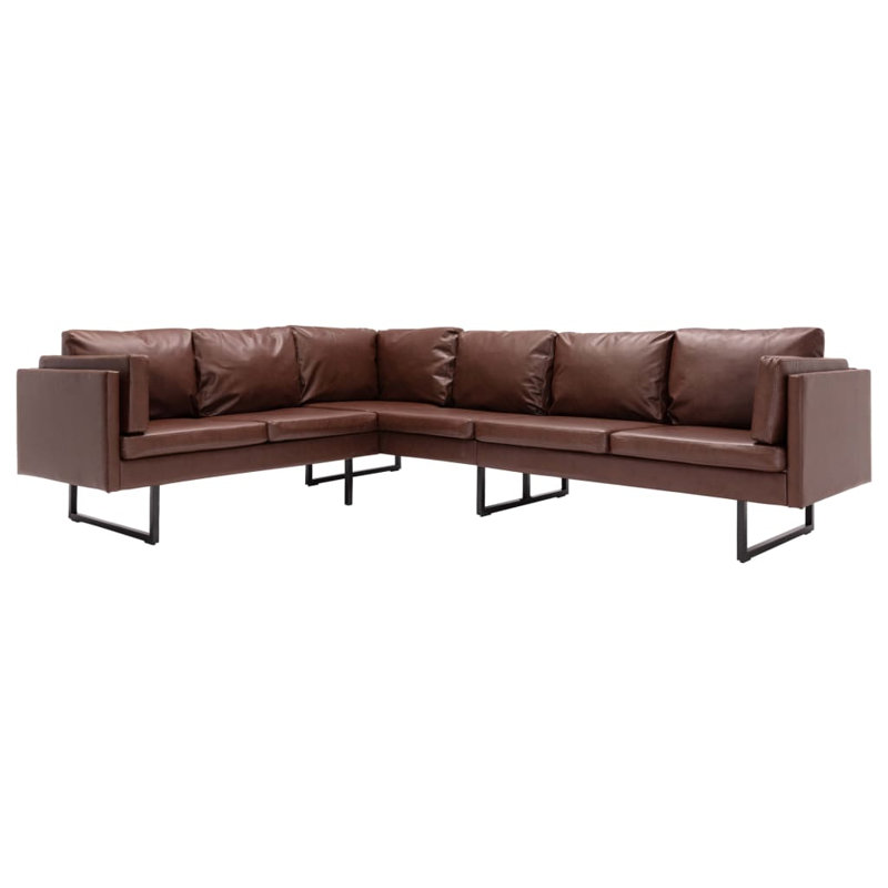 Sheree Faux Leather L-Shaped Sectional Left Hand Facing, Brown Faux Leather