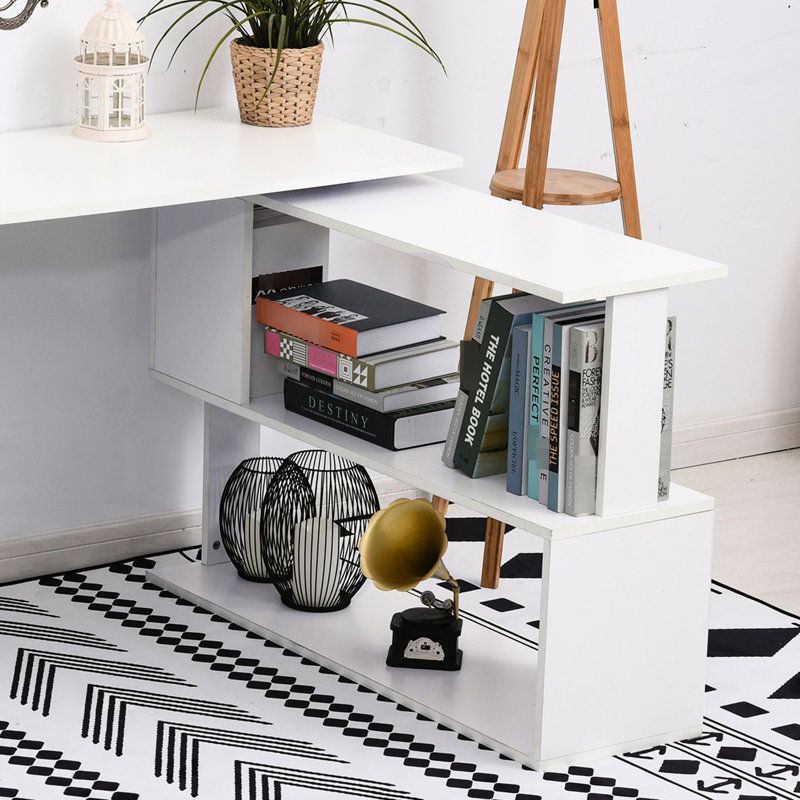 L Shaped Home Office Workstation With 360 Degree Rotating File Folder Holder - White And Functional Rotatable Desk For Limited Space Storage Solution