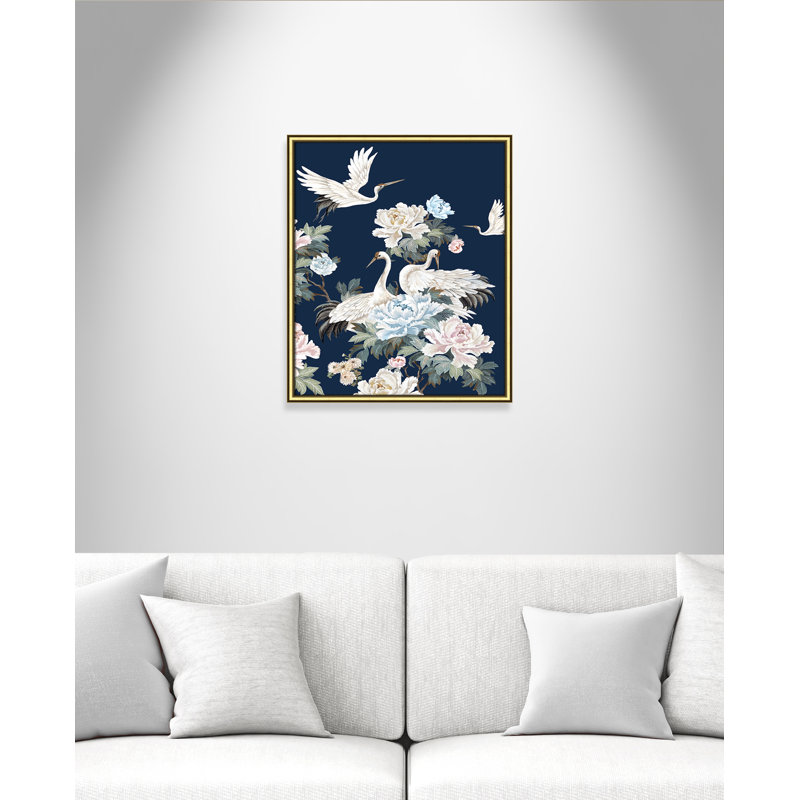 Danbury Pearly White Cranes II - Picture Frame Painting, 26.75" H x 22.75" W x 0.88" D, Gold