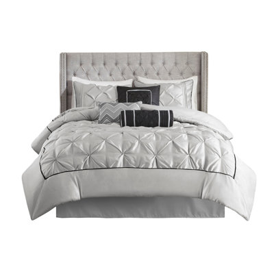 7 Piece Tufted Comforter Set Grey