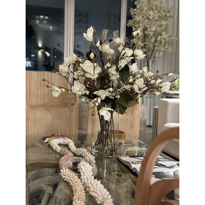 White Magnolias In 16" Glass Cylinder