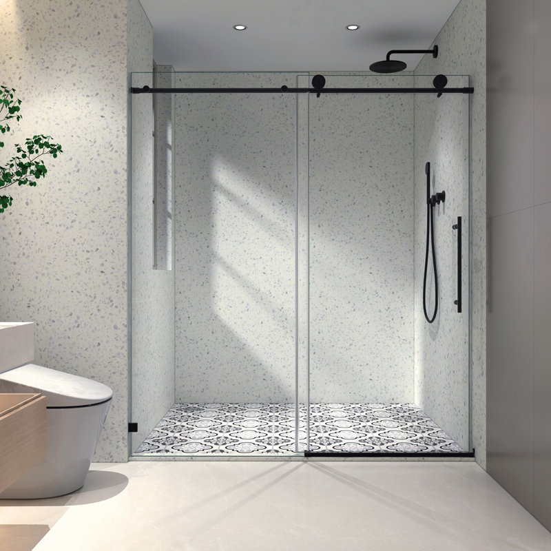 Frameless One Fixed And One Shifted Shower Door,70MM 304 Stainless Steel Large Pulleys With Adjustable Soft Closing Function,With Nano Easy Cleaning,Stick Explosion-Proof Menbrance