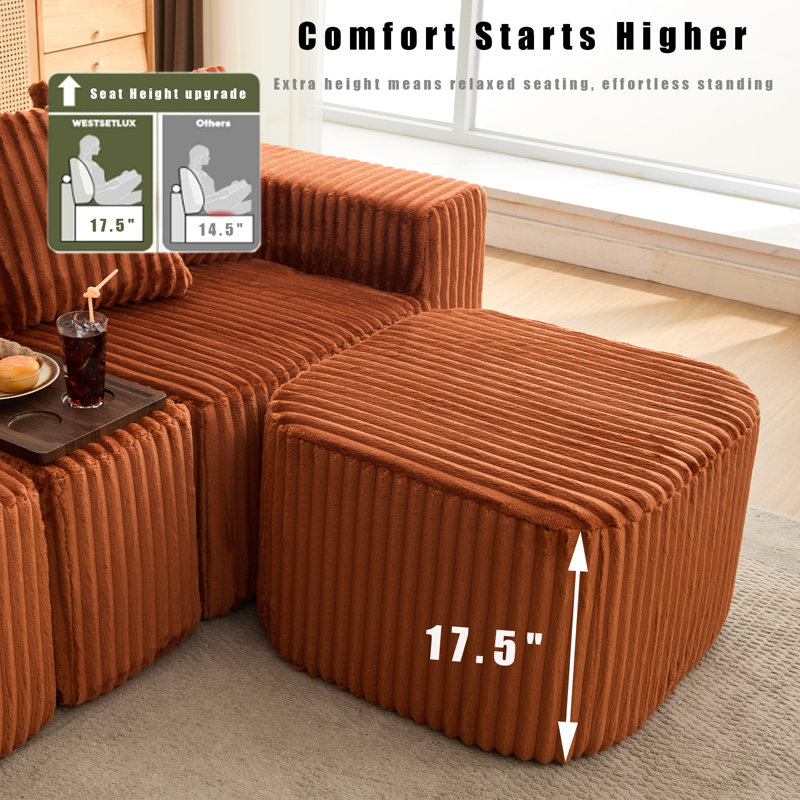 Canapé modulaire en forme de U avec repose-pieds et console intelligente 137,5 po, Orange