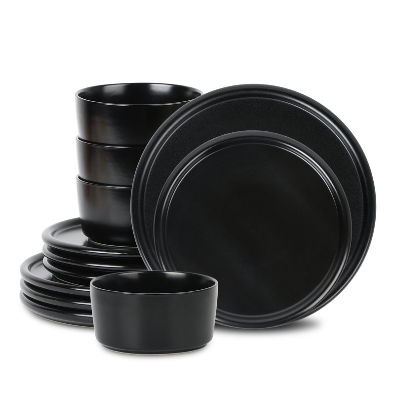 Stone Lain Eden 12-Piece Dinnerware Set Stoneware, Black