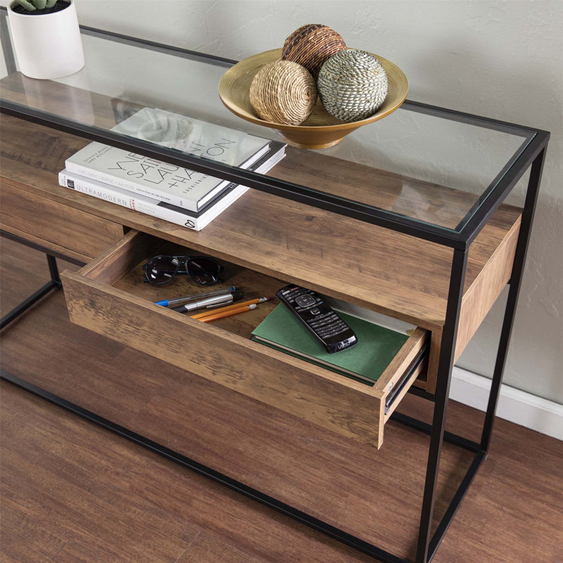 Console avec plateau en verre avec rangement, parfaite pour les intérieurs modernes et une organisation efficace