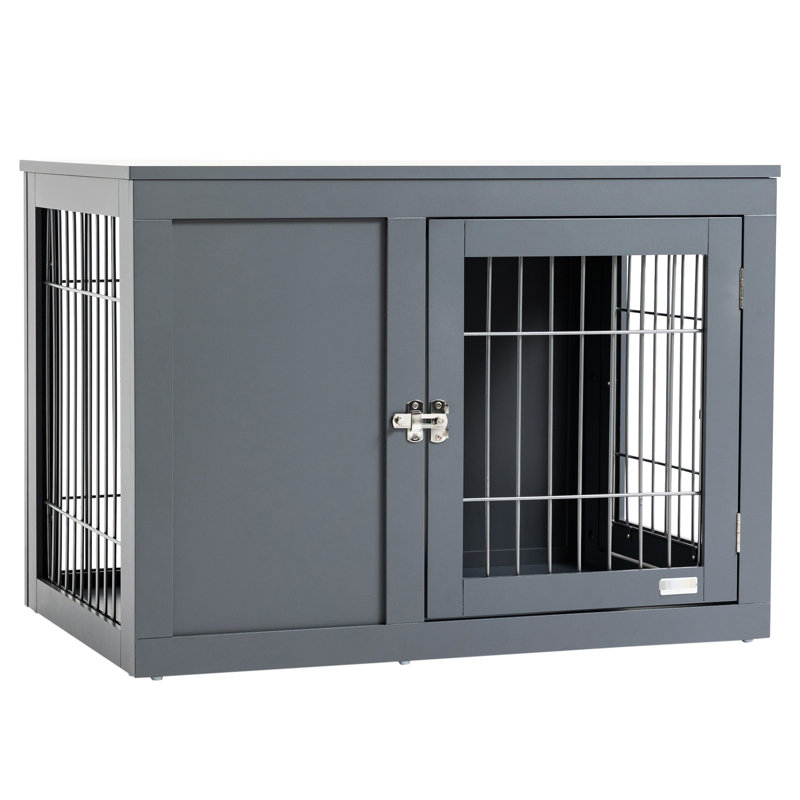 Cage pour chenil pour chien, cage intérieure en métal pour animal avec portes doubles, meubles gris pour chiens de taille moyenne et petite, table d'appoint moyenne