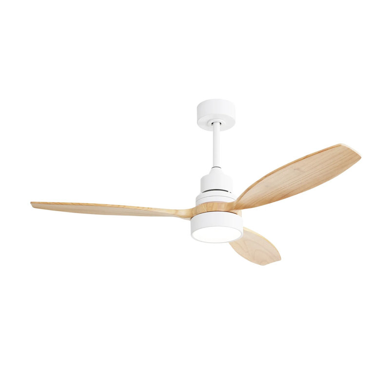 Ventilateur de plafond blanc moderne de 52 pouces avec lumière DEL, 3 pales en bois massif, télécommande et moteur CC réversible - Ventilateur de plafond intérieur écoénergétique pour le salon, la chambre à coucher