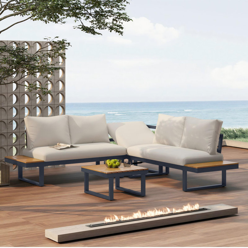 Garden Lounge Set For 4-5 People With 1 Coffee Table Beige, Beige