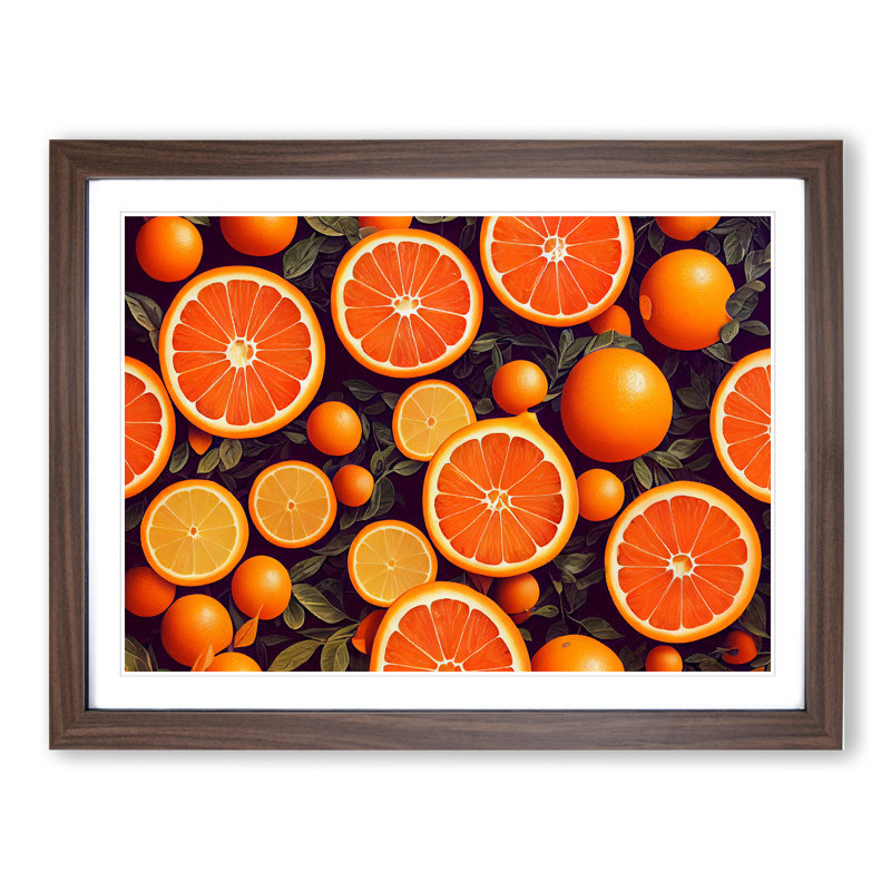 Sliced Orange Fruit - Framed Print, 34cm H x 46cm W x 2cm D, Walnut