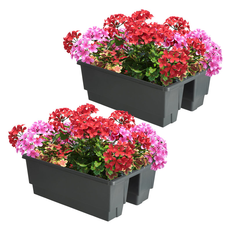 Ensemble de 2 boîtes à fleurs sur rail Railing - boîtes à fleurs de 20,75 pouces avec inserts de drainage amovibles - jardinières extérieures de 6 gallons pour décor de porche, de terrasse ou de balcon, convient aux rails de 3 po à 4 po de Pure Garden (gris)