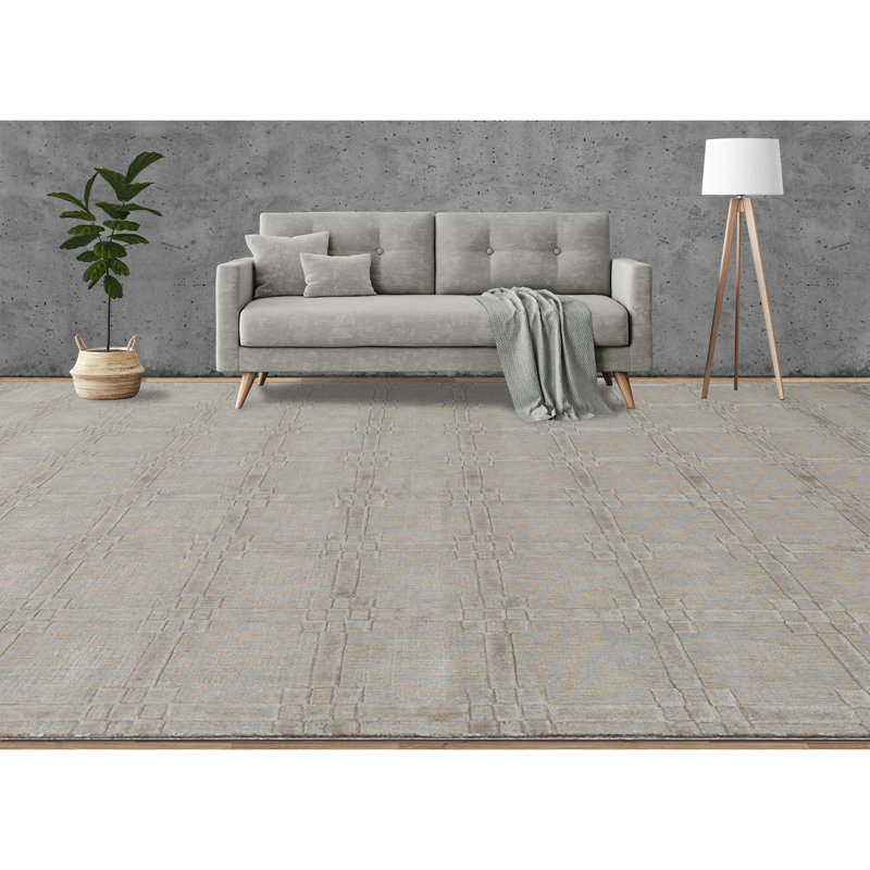 Wool Geometric Area Rug in Beige, Rectangle 4'2" x 6'2"