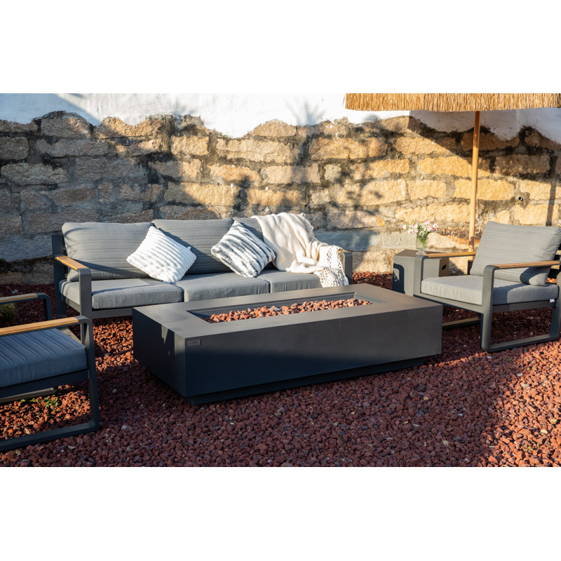 Savanah 72" Natural Gas Concrete Fire Pit Table with Wind Guard, Burner Lid, & Cover, Dark Gray