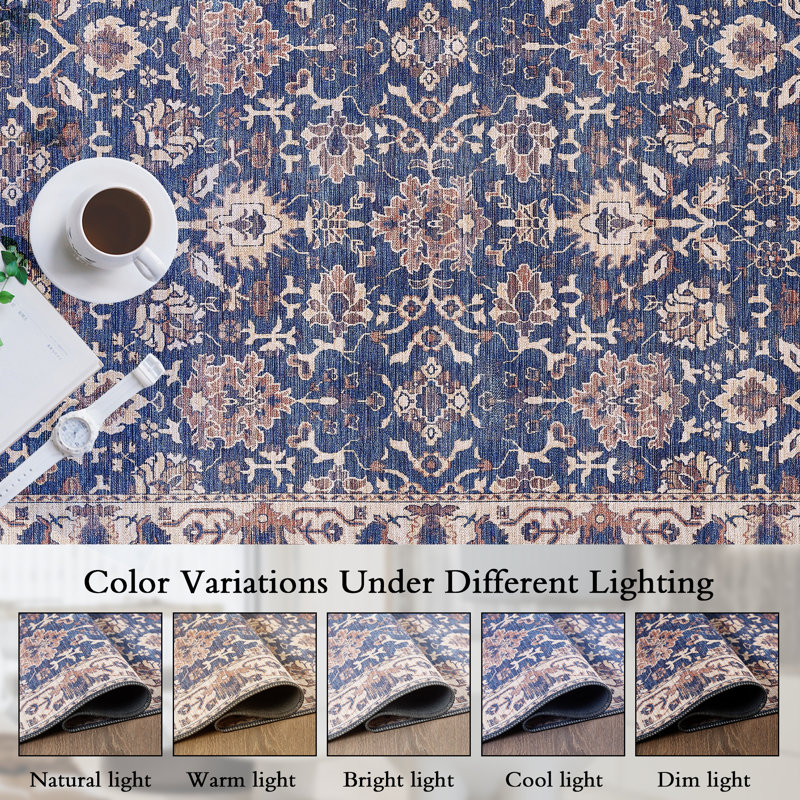 Zehorit Machine Washable Vintage Area Rug For Living Room, Hallway Runner, Entryway Rug, Rectangle 2' x 3'